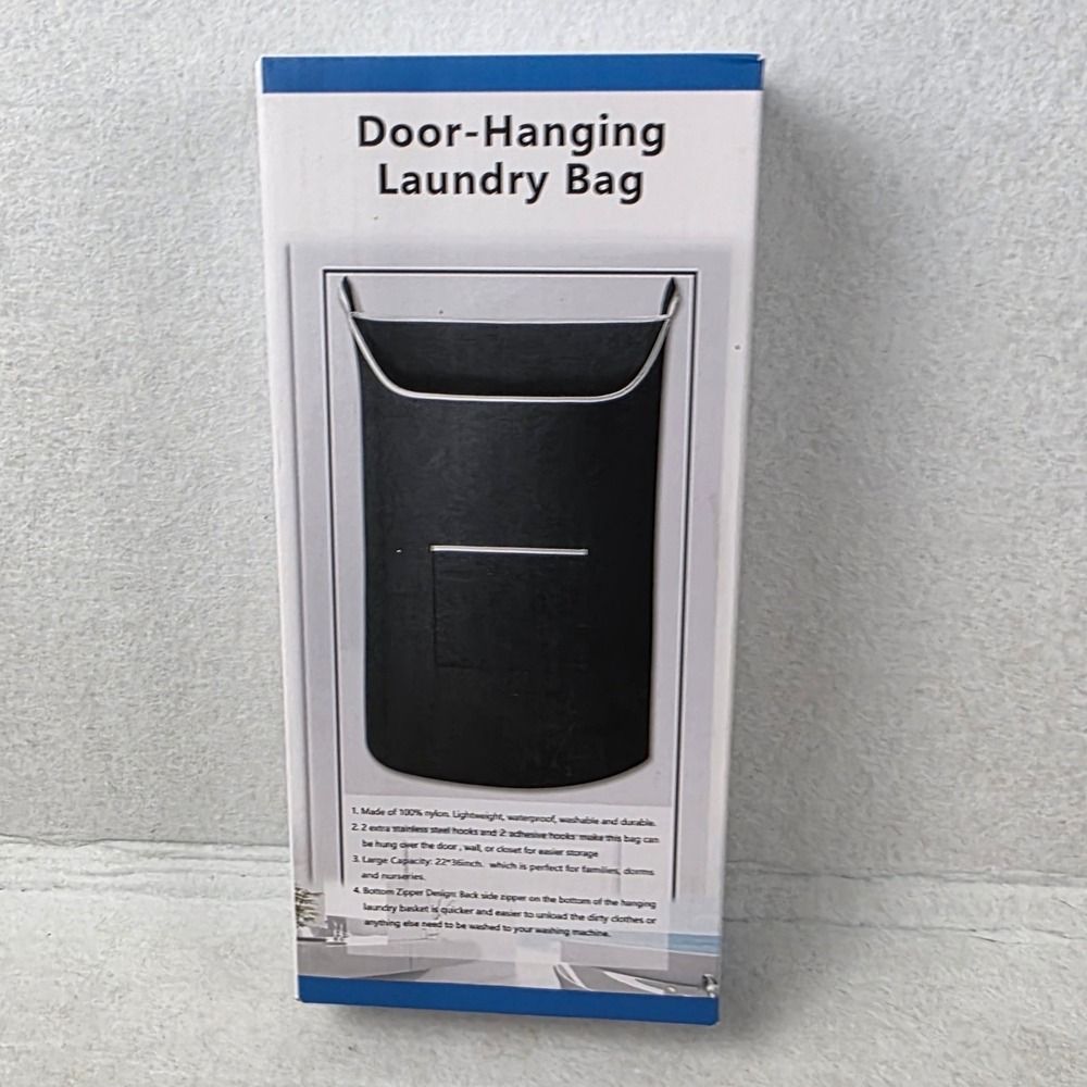 SAVERHO Door Hanging Laundry Bag Black Nylon Waterproof Hamper 22x36in NEW